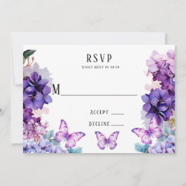 Convites Placas RSVP Violet Hydrangea Floral Butterfly