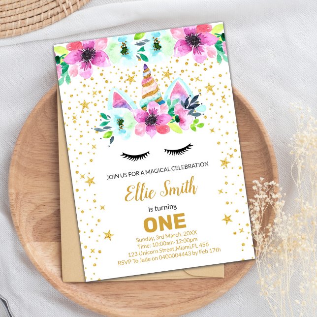 Convites Placas Unicórn rosa e verdes personalizáveis (Pink Green Unicorn Cards)