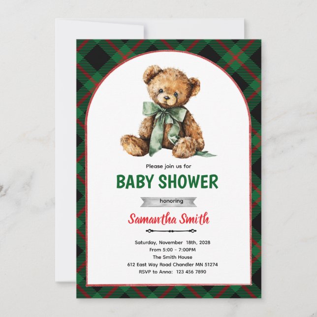 Convites Plaid Bear Baby Shower invitation (Frente)