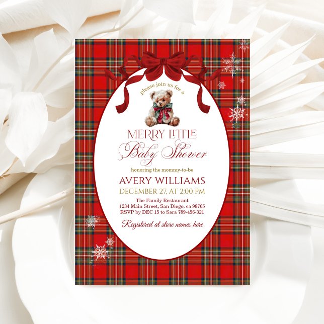 Convites Plaid de Natal com Laço Vermelho Alegre (Criador carregado)