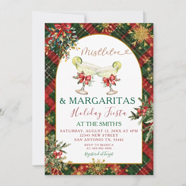 Convites Plaid Mistletoe & Margaritas Holiday Party Invitat (Frente)
