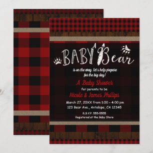 Convites Plaid Rustico Urso Vermelho Bebe Chá de Bebê Unise