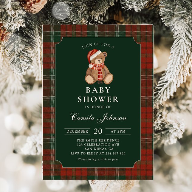 Convites Plaid Teddy Bear Baby Shower Invitation (Criador carregado)