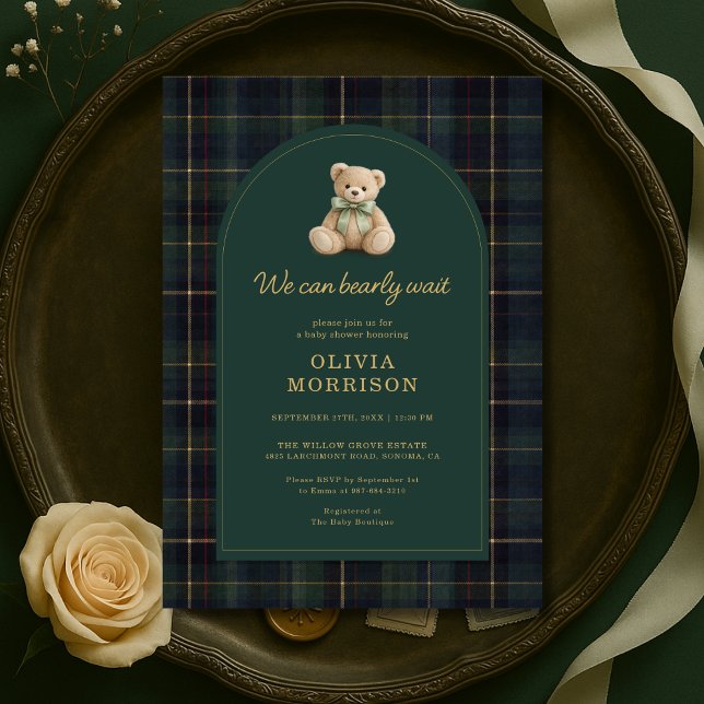 Convites Plaid We Can Bearly Wait Green Blue Baby Shower (Criador carregado)