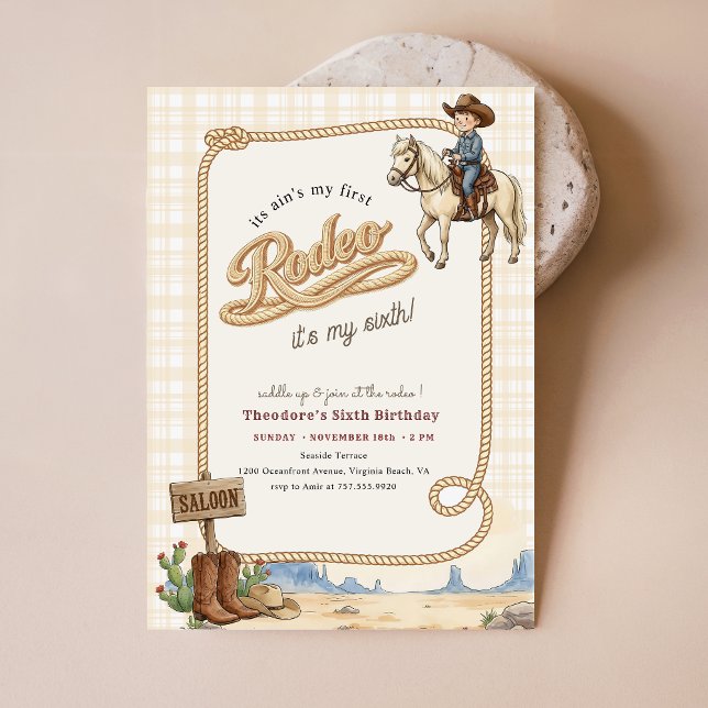 Convites Plaid Western Desert Cowboy Rodeo 6th Birthday (Criador carregado)