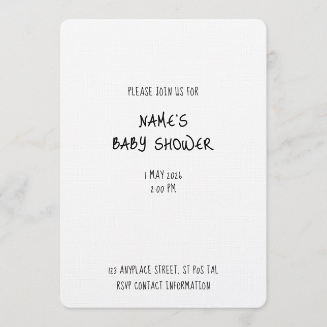 Convites Plain Invitation Template - Baby Shower 1 - Simple (Frente)