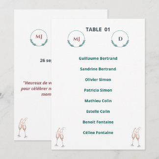 Convites Plan de Table Individuel Chic – Harmony Journey