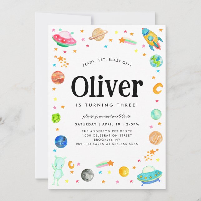 Convites Planeta Galáxia Alienígena Espacial Exterior Anive (Frente)