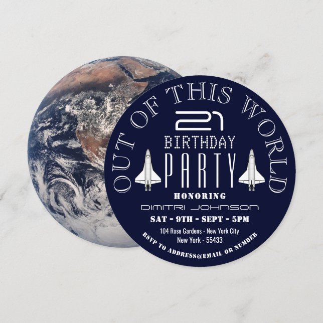 Convites Planeta Terra, Festa de aniversário de Shuttle Esp (Frente/Verso)