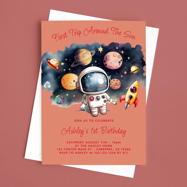 Convites Planetas do Espaço Sideral Menina 1º Aniversário (Criador carregado)