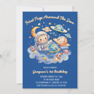 Convites Planetas Exteriores Azul Primeiro Aniversário