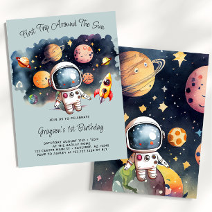 Convites Planetas Exteriores Dusty Blue Primeiro Aniversári