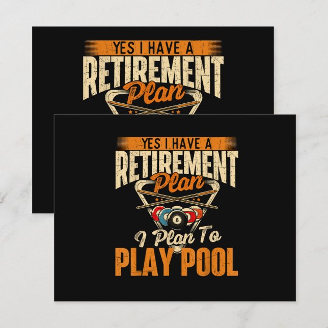 Convites Plano de aposentadoria jogar pool - Esportes de jo (Frente/Verso)
