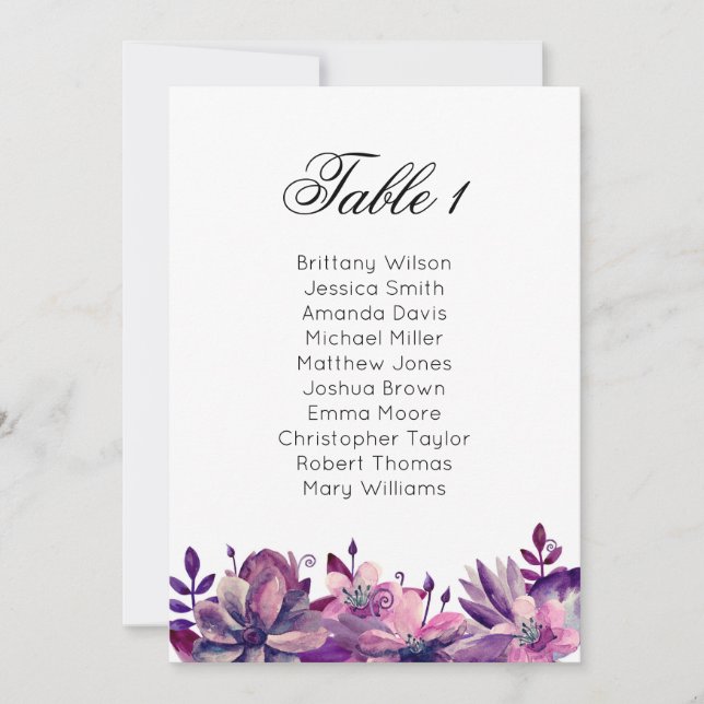Convites Plano de assento de casamento roxo. Plano de mesa  (Frente)