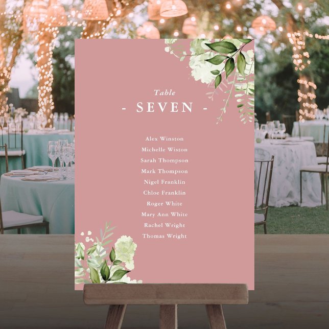 Convites Plano de Assento de Verde Fólio Rosa Poeirento Núm (Dusty Rose Greenery Seating Plan Table Number)