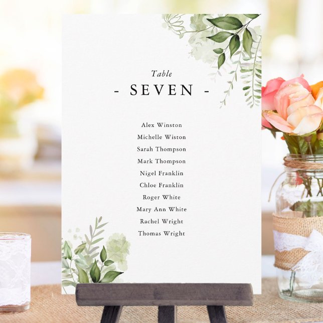 Convites Plano de Assento Floral de Verde Elegante Número d (Elegant Greenery Floral Seating Plan Table Number)