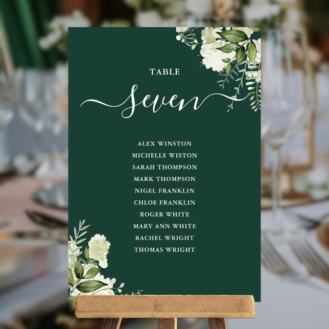 Convites Plano de Assento Floral Verde Esmeralda Número da  (Emerald Green Floral Seating Plan Table Number)