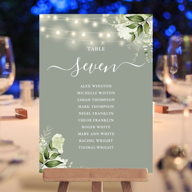 Convites Plano de Assentos com Número de Mesa em Verde Sálv (Sage Green Greenery Seating Plan Table Number)