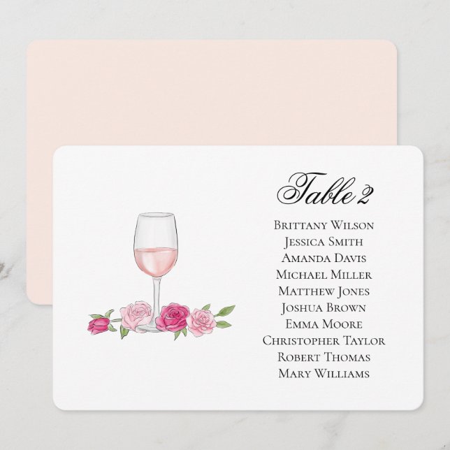 Convites Plano de assentos com rosas. Copo de vinho. Casame (Frente/Verso)