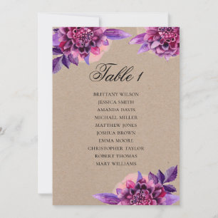 Convites Plano de assentos de casamento roxo. Plano kraft f
