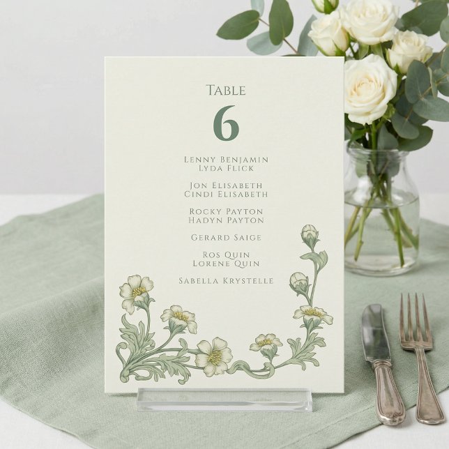 Convites Plano de assentos de mesa estilo floral verde vint (Green floral vintage style Table Seating chart Invitation)