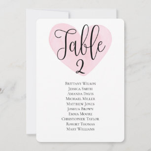 Convites Plano de mesa com coração rosa para casamento mode