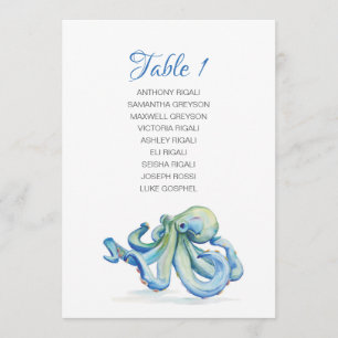 Convites Plano de Mesa de Casamento de Octopus de Aquarela