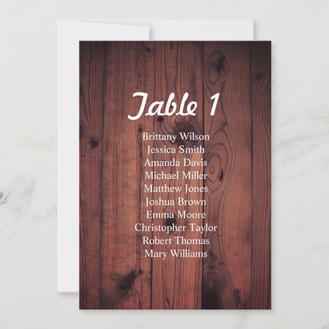 Convites Plano de mesa de casamento rústico em madeira (Frente)