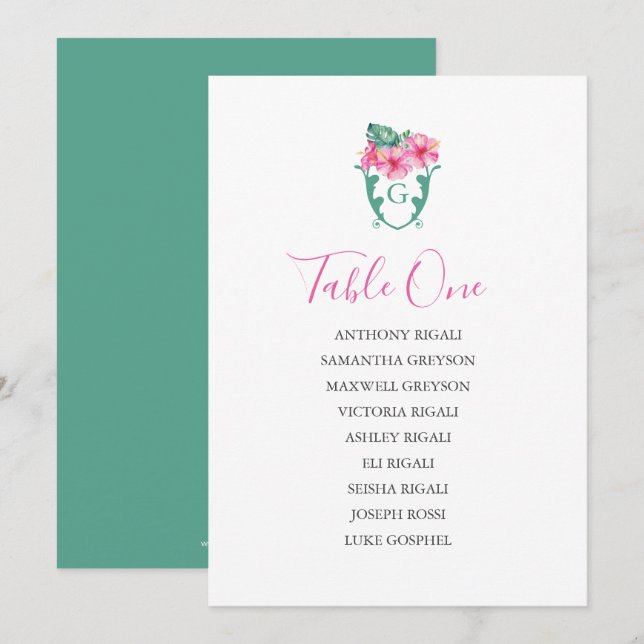 Convites Plano de Mesa do Gráfico de Casamento Tropical (Frente/Verso)