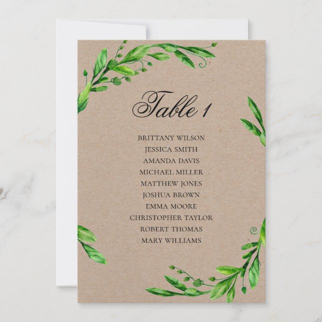 Convites Plano de mesa para casamento de verão. Plano de me (Frente)