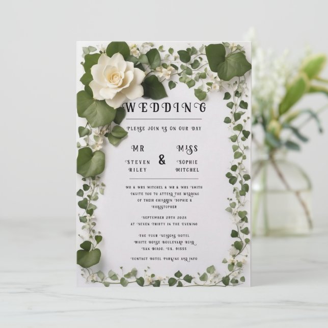 Convites Plano Elegante de Mesa de Casamento de Ivy e Convi (Em pé/Frente)
