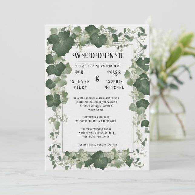 Convites Plano Elegante de Mesa de Casamento de Ivy e Convi (Em pé/Frente)