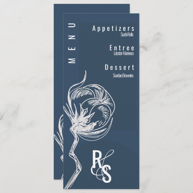 Convites Planta de Algodão Botânico Azul Casamento (Frente/Verso)