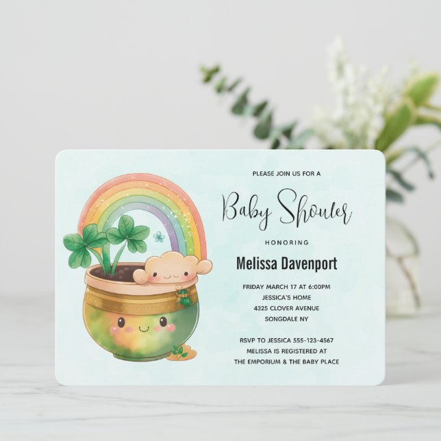 Convites Plantador Bonito com Chá de fraldas Arco-Íris e Ve (Em pé/Frente)