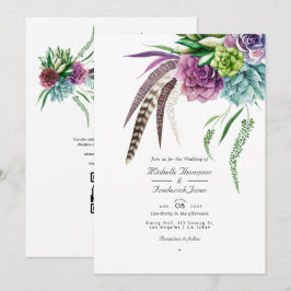 Convites Plantas Suculentas Boho Código QR RSVP Casamento