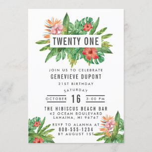 Convites Plantas Tropicais Coloridas Vinte e Uma Festa de a