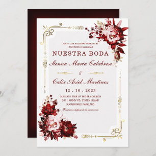 Convites Plantilla Editable de Boda en Burdeos y Dorado