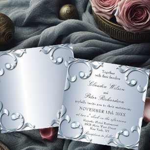 Convites Platina Clássica Elegante com Casamento de Pedras