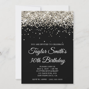 Convites Platinum Glitter Black aniversário de 30 anos