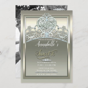 Convites Platinum Ivory Princess Heart Tiara Sweet 16 Party