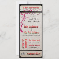 Playbill Ticket Weding Raspberry Coral e Amarelo