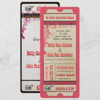 Playbill Ticket Weding Raspberry Coral e Amarelo