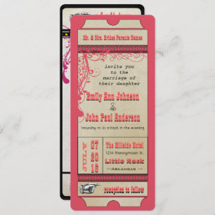 Convites Playbill Ticket Weding Raspberry Coral e Amarelo