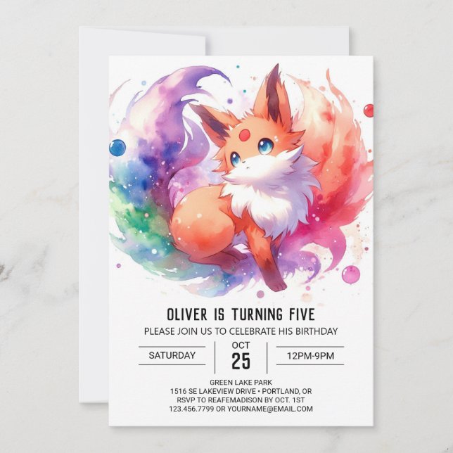 Convites Playcolor Watercolor Fox Birthday (Frente)