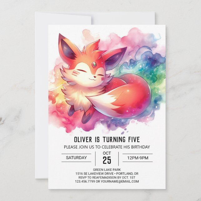 Convites Playcolor Watercolor Fox Birthday (Frente)