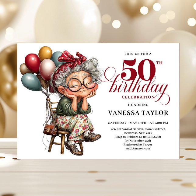 Convites Playful 50 lady design funny birthday party invite (Playful 50 lady design funny birthday party invite)