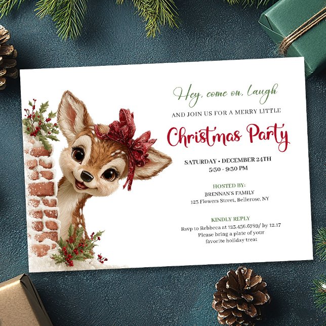 Convites Playful baby reindeer editable Christmas invite (Playful baby reindeer editable Christmas invite)