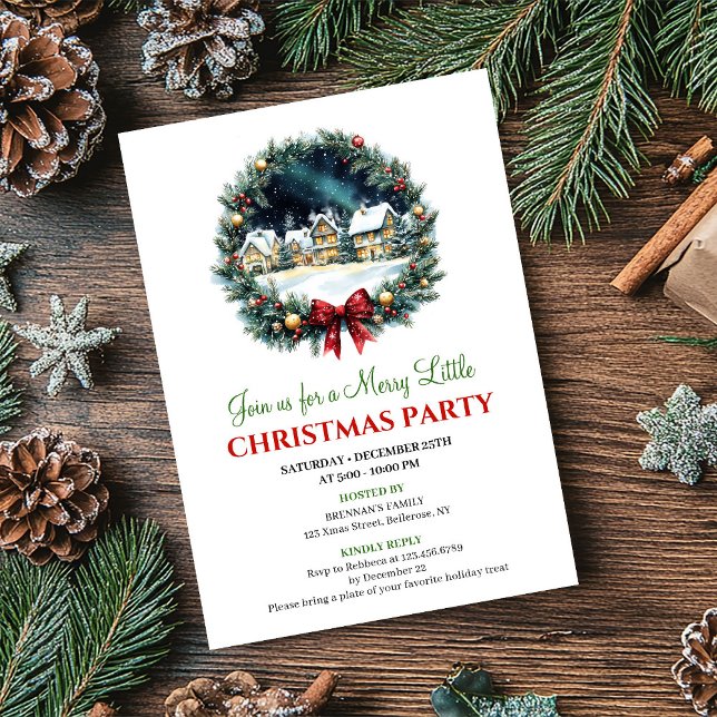 Convites Playful Christmas Scene Watercolor Party Invites (Playful Christmas Scene Watercolor Party Invitation)