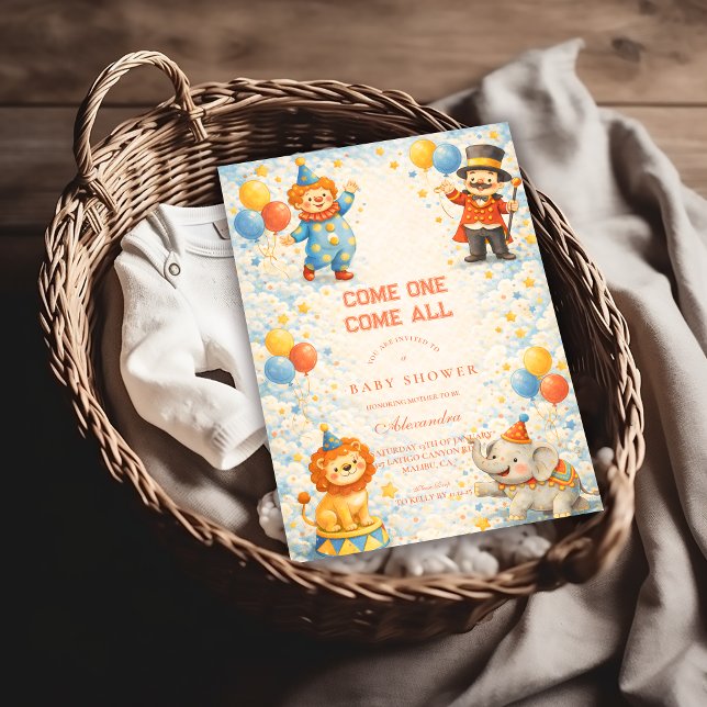 Convites Playful Circus Friends Baby Shower (Criador carregado)