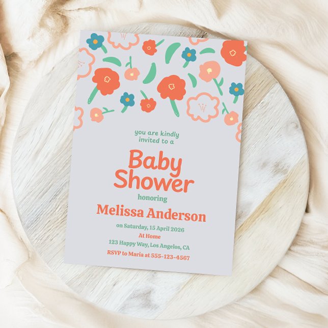 Convites Playful Floral Baby Shower Invitation  (Criador carregado)